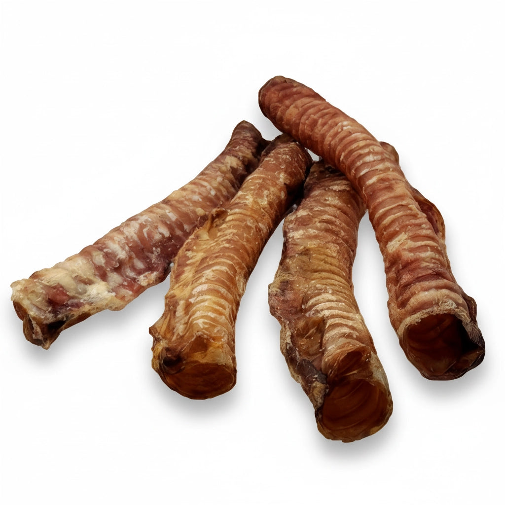 Beef trachea dog chews suitable for small, medium, and large breeds