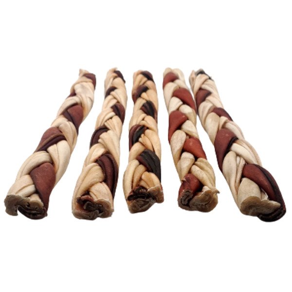 12"- Braided Beef Collagen Stick Brown/Natural (10 pc)