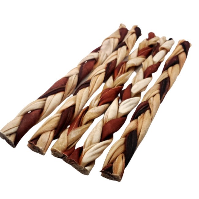 12"- Braided Beef Collagen Stick Brown/Natural (10 pc)