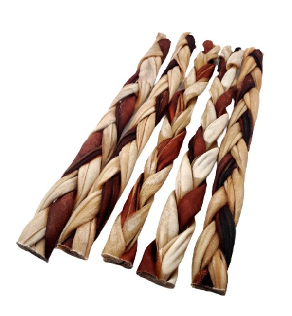 12"- Braided Beef Collagen Stick Brown/Natural (10 pc)