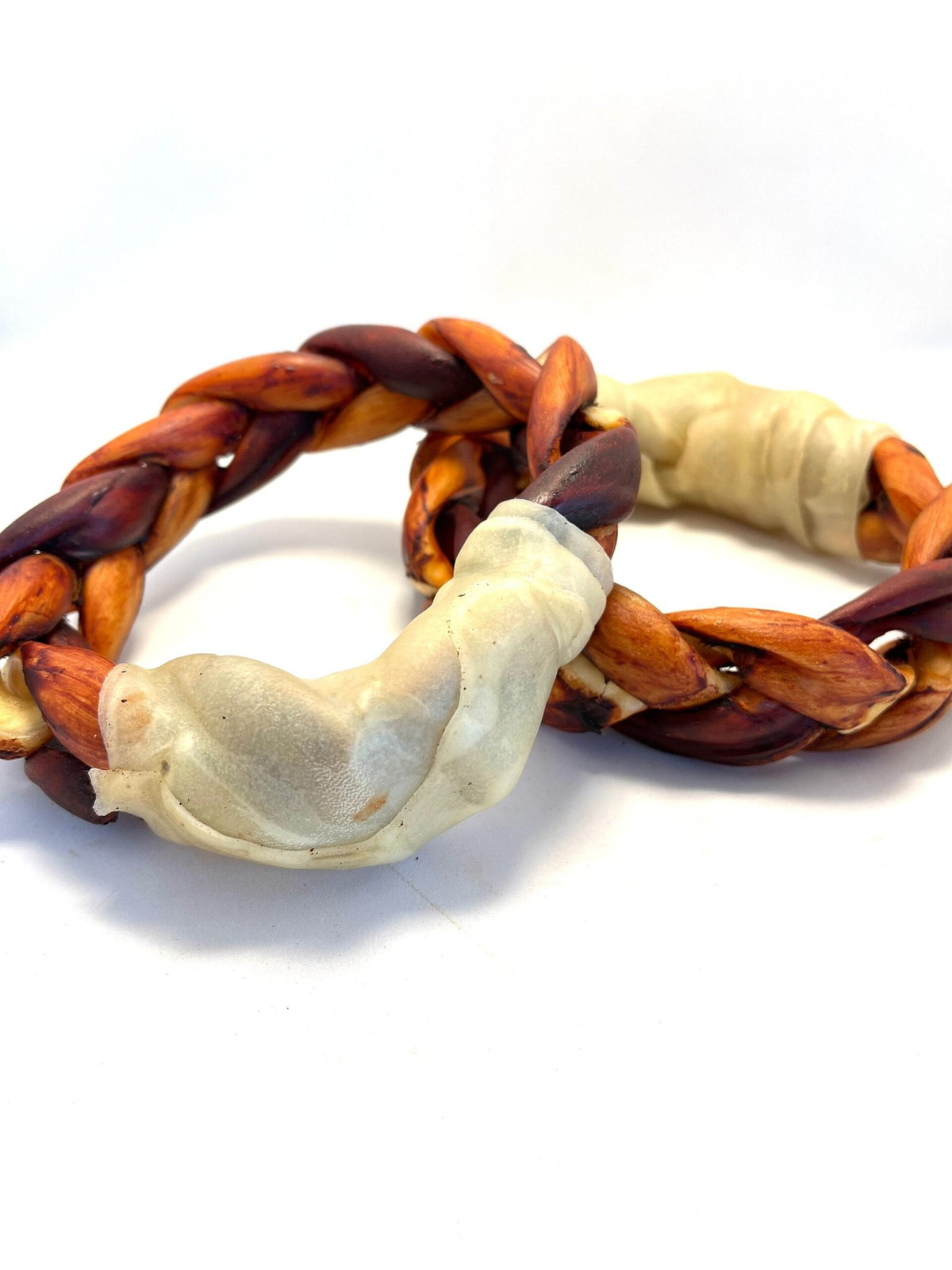 NEW!  6"- JUMBO Braided Beef Collagen Ring LIVER GLAZED- Brown-Natural (5 pack)