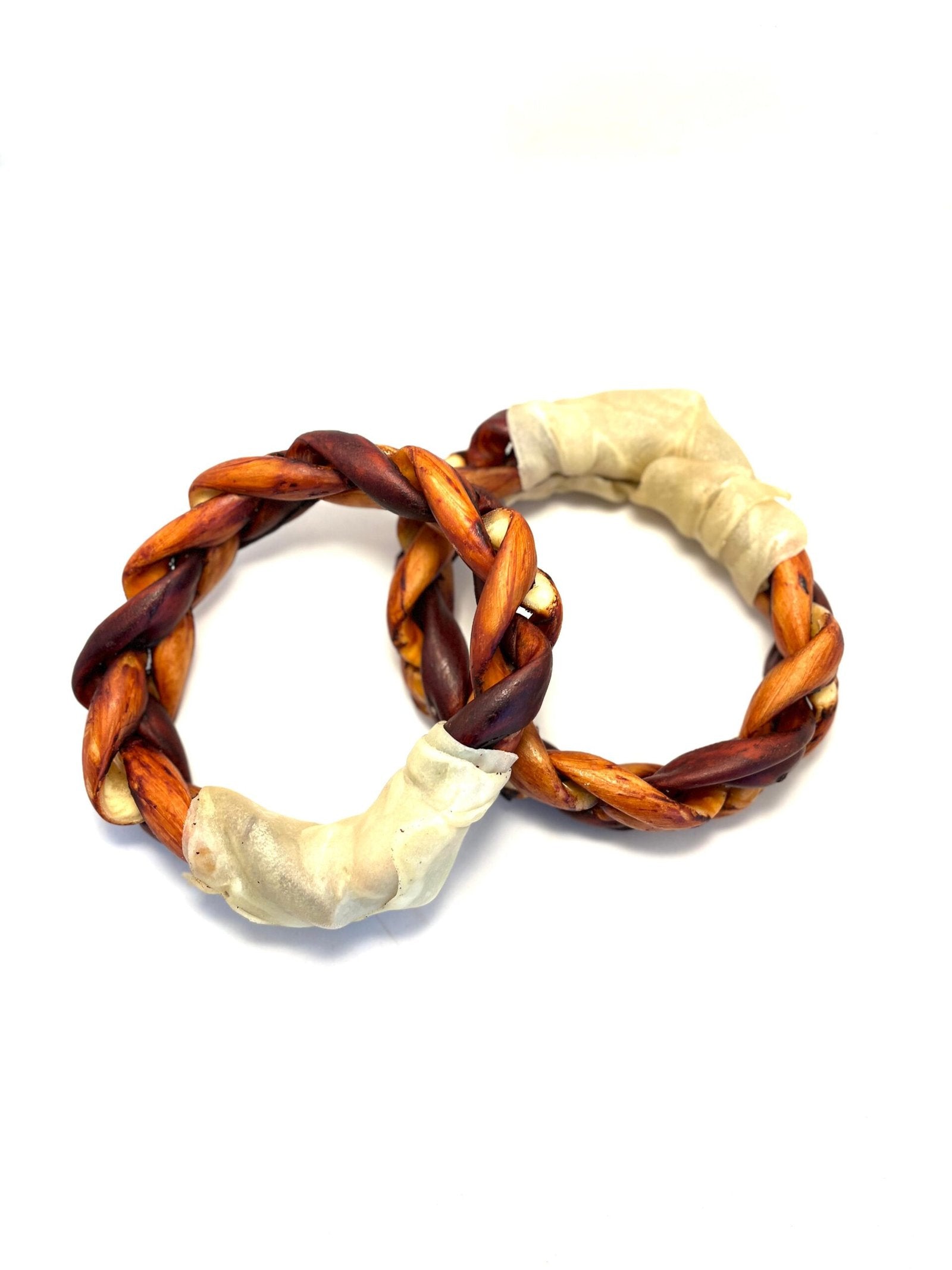 NEW!  6"- JUMBO Braided Beef Collagen Ring LIVER GLAZED- Brown-Natural (5 pack)