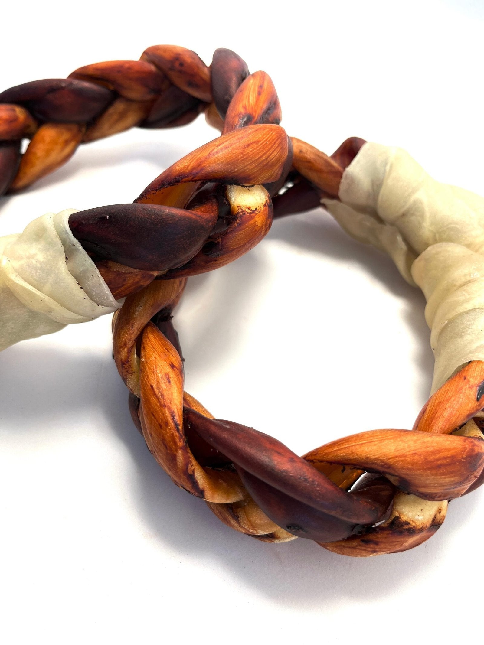 NEW!  6"- JUMBO Braided Beef Collagen Ring LIVER GLAZED- Brown-Natural (5 pack)