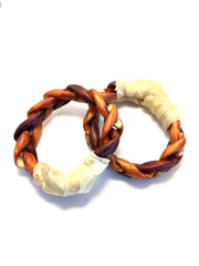 NEW!  6"- JUMBO Braided Beef Collagen Ring LIVER GLAZED- Brown-Natural (5 pack)